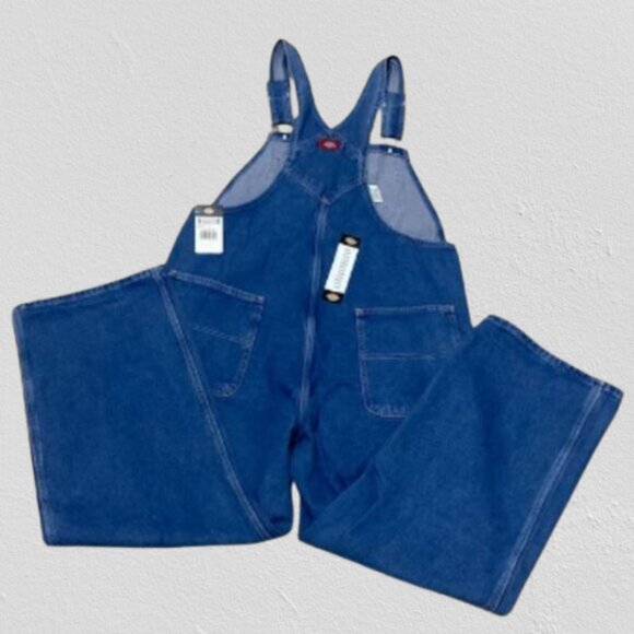 DICKIES Men’s Indigo Bib Overalls Carpenter's Blue Denim Jeans Size 42x30 - Picture 2 of 9